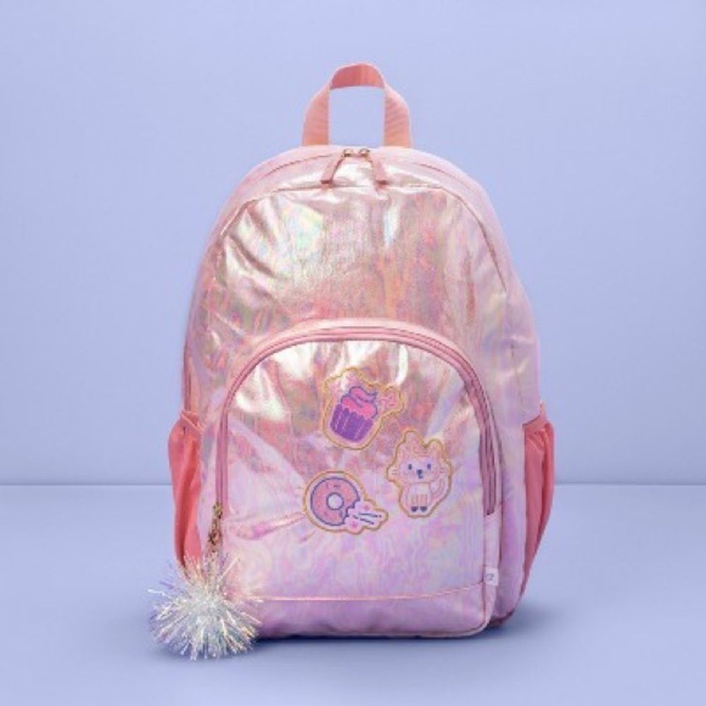 17" Kids' Backpack Pink Iridescent with Patches - More Than Magic™